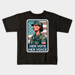 Her Vote, Her Voice - Patriotic Military Female in Politics Kids T-Shirt